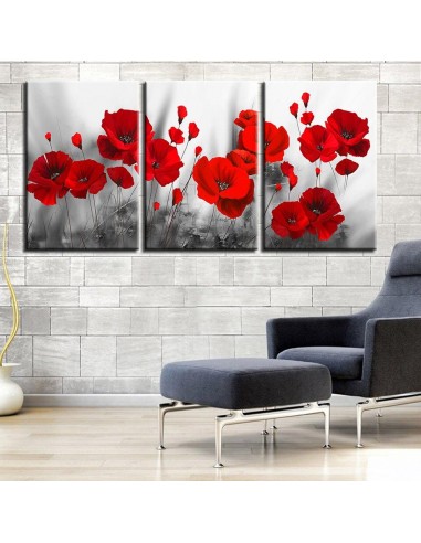 Tableau triptyque fleurs rouges acheter